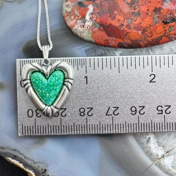Carolyn Pollack Sterling Heart Green Turquoise Chip Inlay Pendant W/18" Necklace - Picture 9 of 10